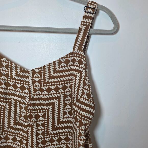 Womens Aztec Print Wide Leg Geometric Jumpsuit Overalls One Size Viscose Brown - Picture 3 of 11